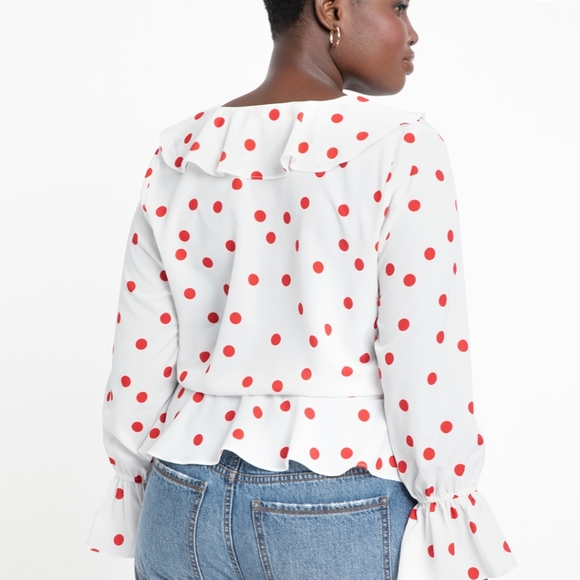 Eloquii polka dots v neck ruffle easy peplum blouse NWT - Picture 3 of 3